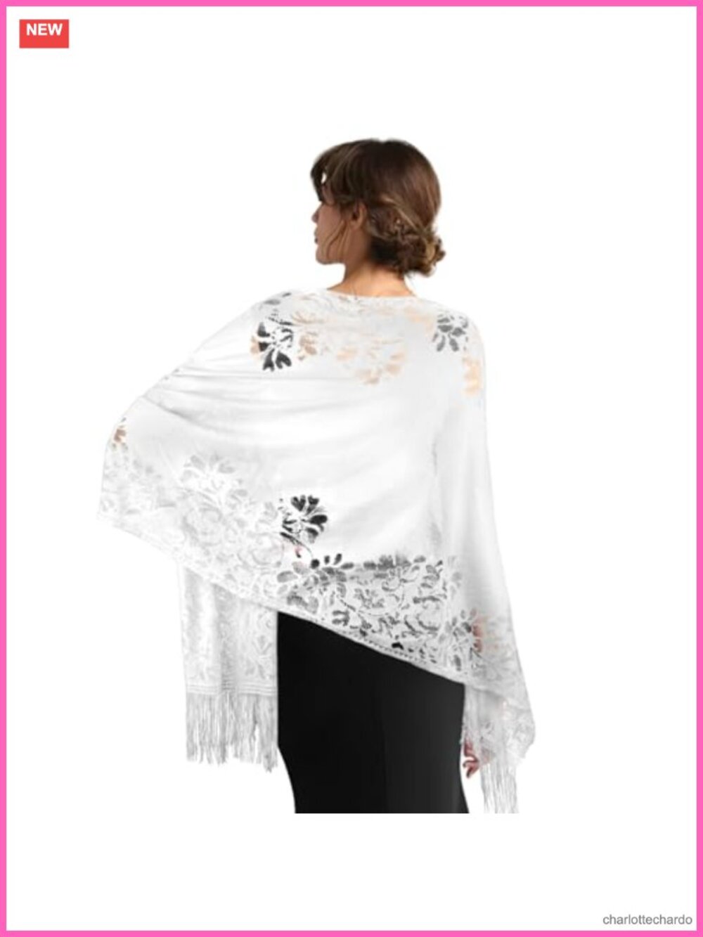 Floral Lace Crochet Shawl Wrap with Fringe Tassels for Evening Dresses Wedding